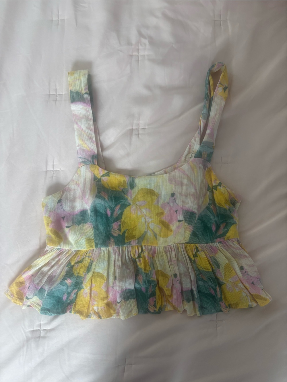 Floral Ruffle Bandeau Top in Yellow, Teal & Pink